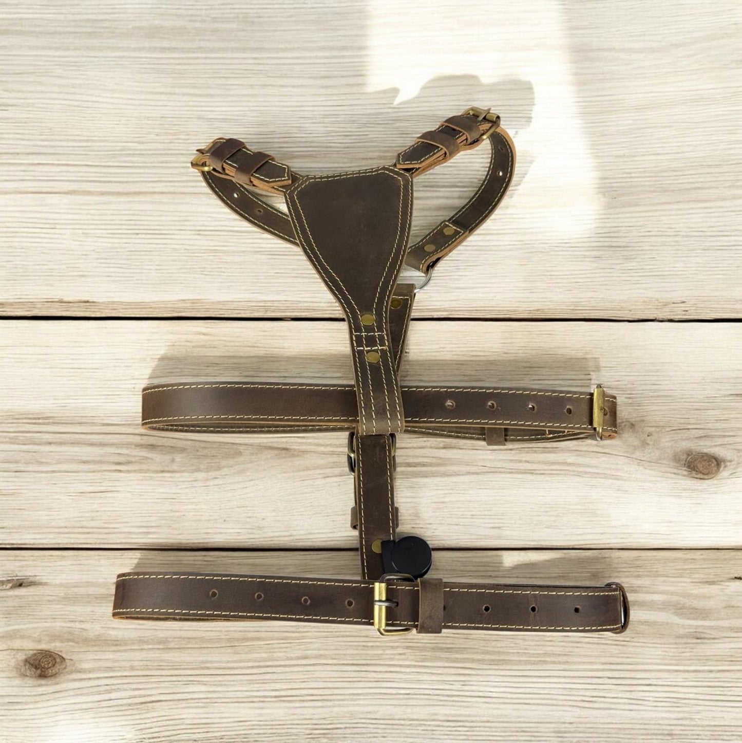 Genuine Leather 3-Point Harness | Convertible 2-Point Harness | Soft Strong Leather Body Harness | Antique Brass Hardware