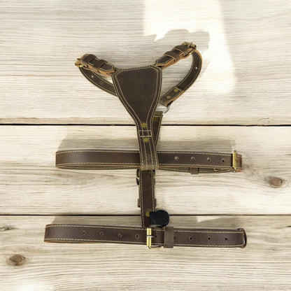 Genuine Leather 3-Point Harness | Convertible 2-Point Harness | Soft Strong Leather Body Harness | Antique Brass Hardware