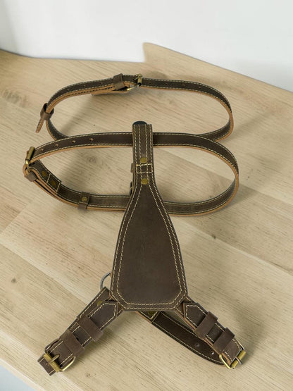Genuine Leather 3-Point Harness | Convertible 2-Point Harness | Soft Strong Leather Body Harness | Antique Brass Hardware