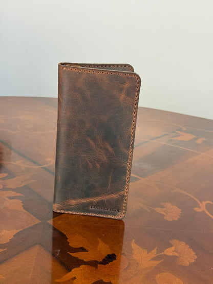 Personalise Handmade Unisex Leather Long Wallet, Waxed Cowhide Slim Wallet