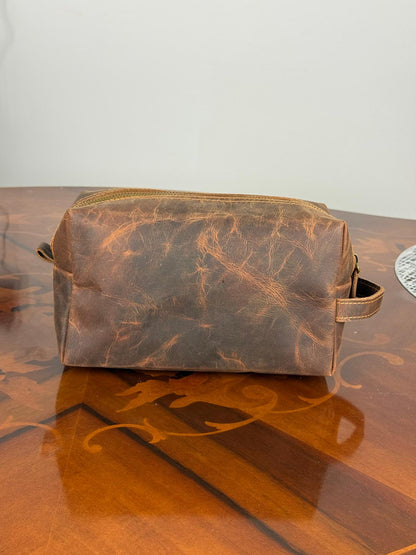 Genuine Waxed Leather Toiletry Bag, Unisex Dopp Kit Travel Wash Bag