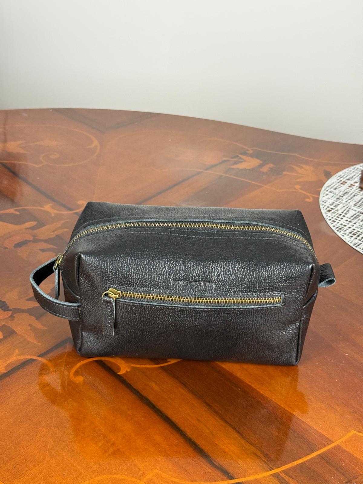 Genuine Waxed Leather Toiletry Bag, Unisex Dopp Kit Travel Wash Bag