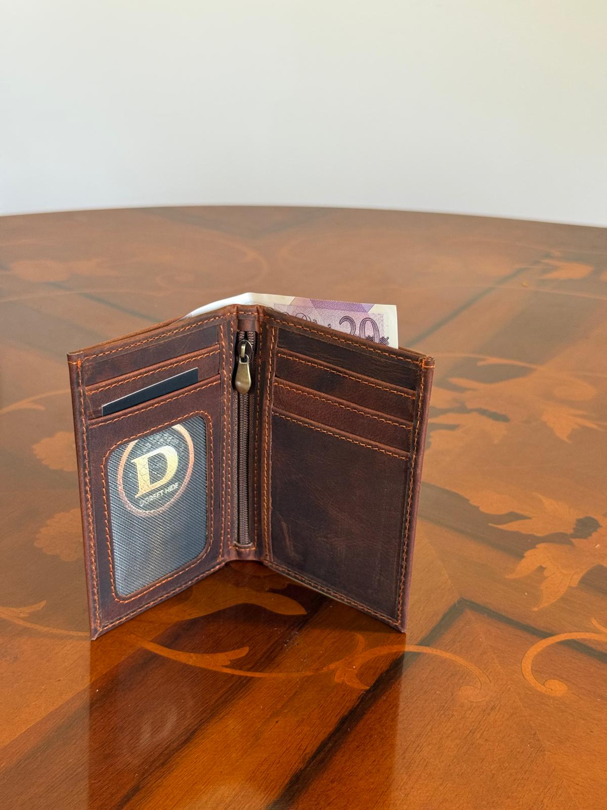 Genuine Waxed Leather RFID Slim Wallet Minimalist Bifold Card Holder