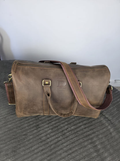 Genuine Waxed Leather Duffle Bag | Premium Leather Weekender Travel Holdall