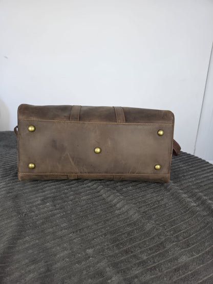 Genuine Waxed Leather Duffle Bag | Premium Leather Weekender Travel Holdall