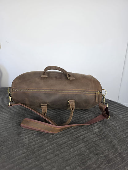 Genuine Waxed Leather Duffle Bag | Premium Leather Weekender Travel Holdall