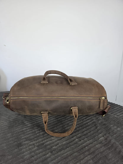 Genuine Waxed Leather Duffle Bag | Premium Leather Weekender Travel Holdall