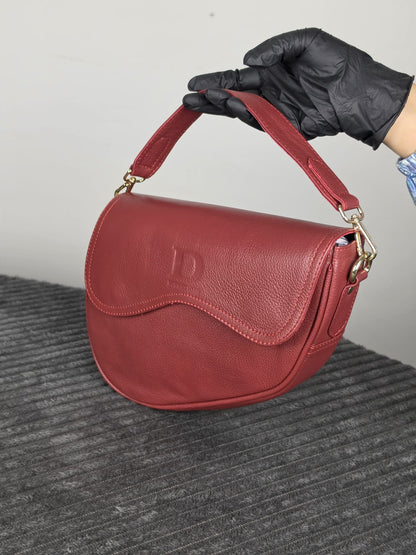 Genuine Leather Women's Crossbody Bag – Luxury Leather Handbag with Two Removable Straps