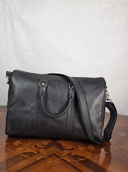 Genuine Waxed Leather Duffle Bag | Premium Leather Weekender Travel Holdall