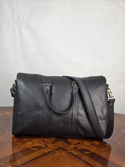 Genuine Waxed Leather Duffle Bag | Premium Leather Weekender Travel Holdall