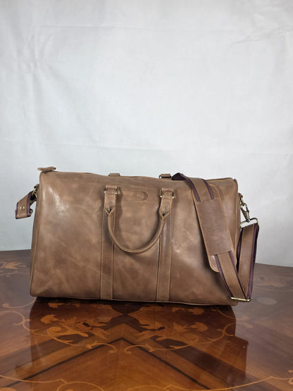Genuine Waxed Leather Duffle Bag | Premium Leather Weekender Travel Holdall
