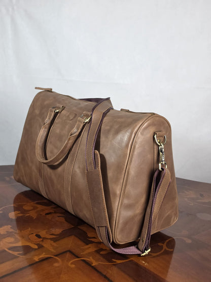 Genuine Waxed Leather Duffle Bag | Premium Leather Weekender Travel Holdall