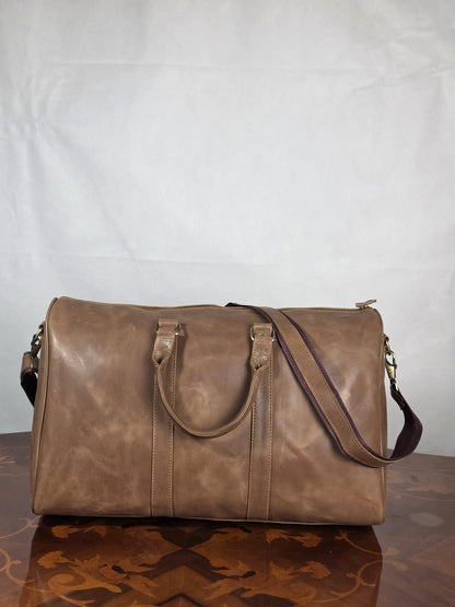 Genuine Waxed Leather Duffle Bag | Premium Leather Weekender Travel Holdall