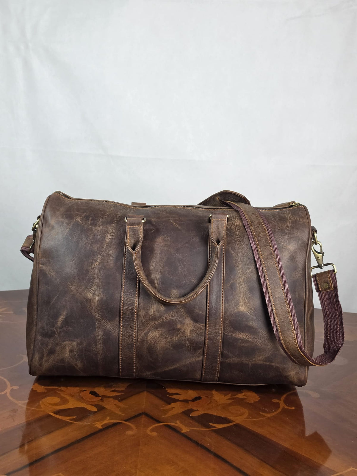 Genuine Waxed Leather Duffle Bag | Premium Leather Weekender Travel Holdall