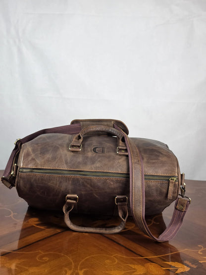 Genuine Waxed Leather Duffle Bag | Premium Leather Weekender Travel Holdall