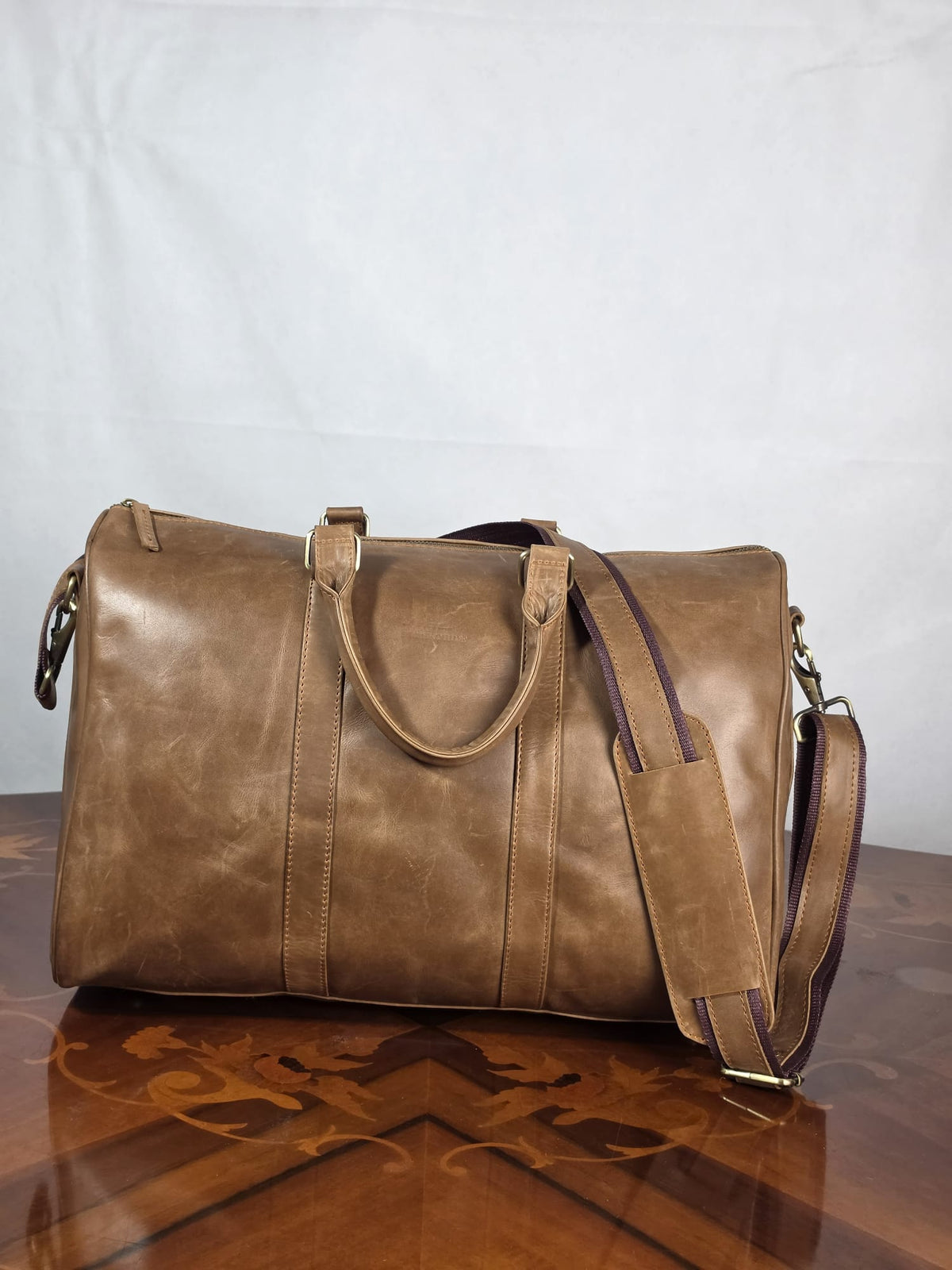 Genuine Waxed Leather Duffle Bag | Premium Leather Weekender Travel Holdall