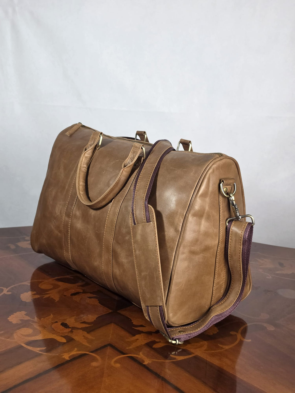 Genuine Waxed Leather Duffle Bag | Premium Leather Weekender Travel Holdall