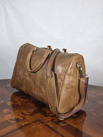 Genuine Waxed Leather Duffle Bag | Premium Leather Weekender Travel Holdall