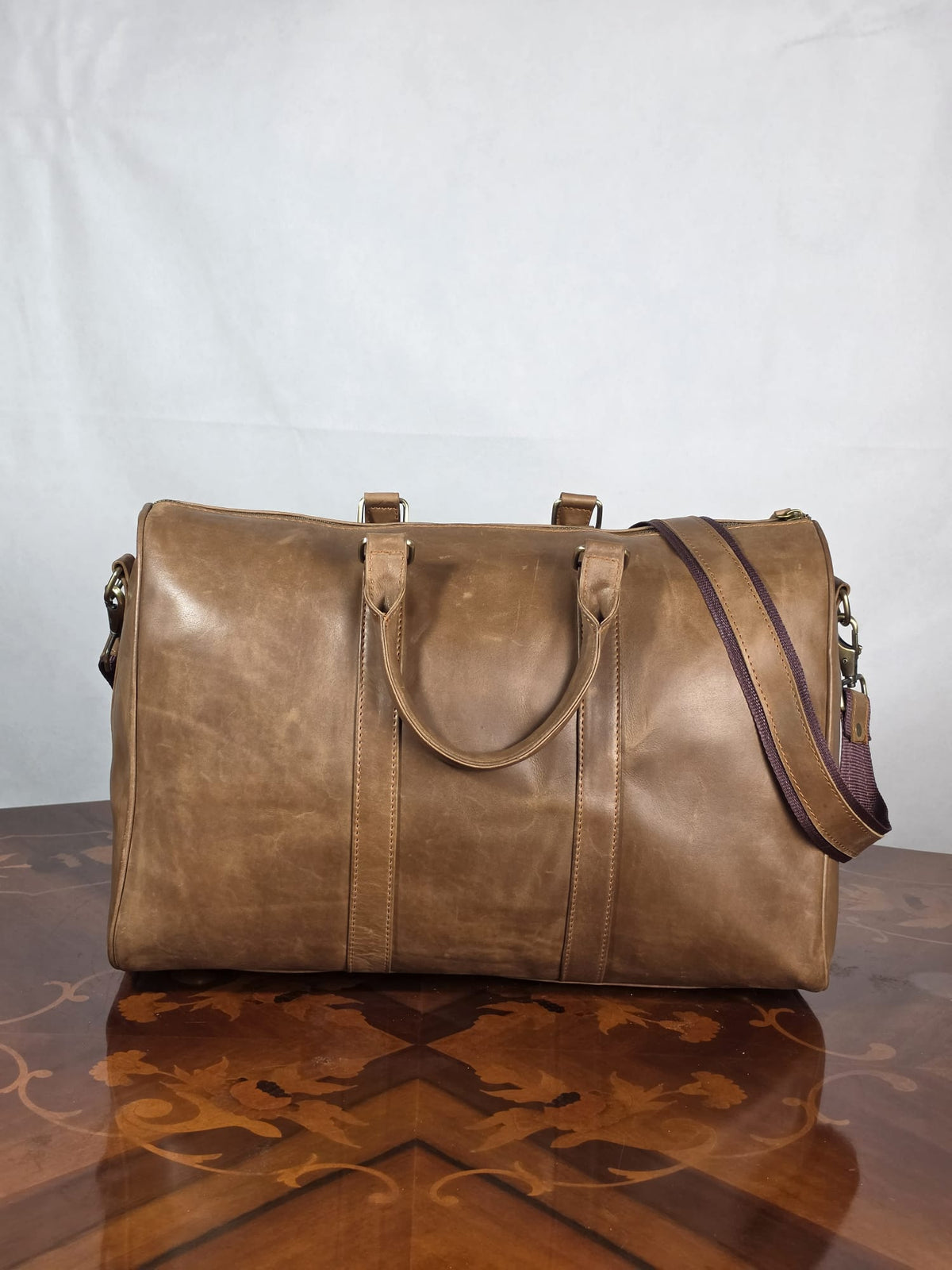 Genuine Waxed Leather Duffle Bag | Premium Leather Weekender Travel Holdall