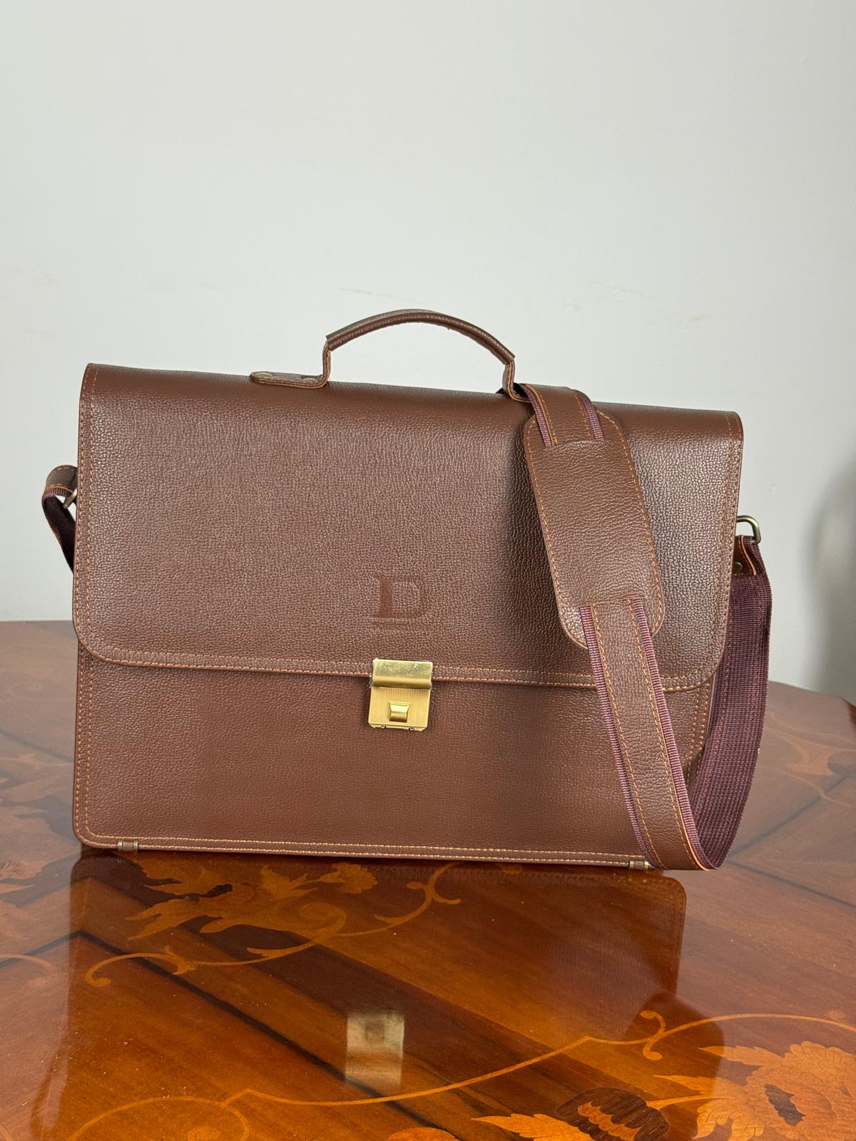 Genuine leather flap messenger laptop bag