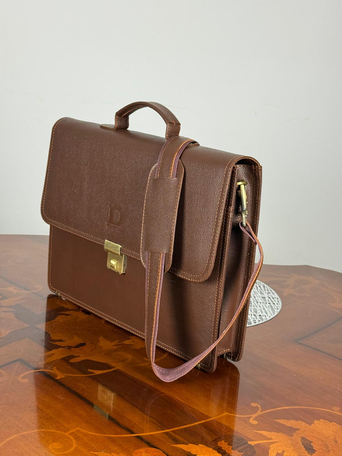 Genuine leather flap messenger laptop bag