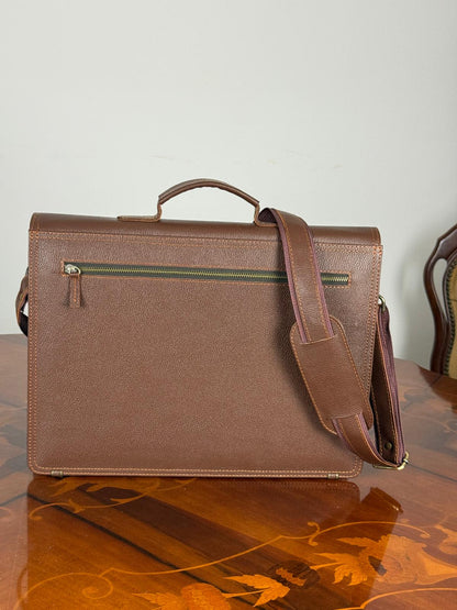 Genuine leather flap messenger laptop bag