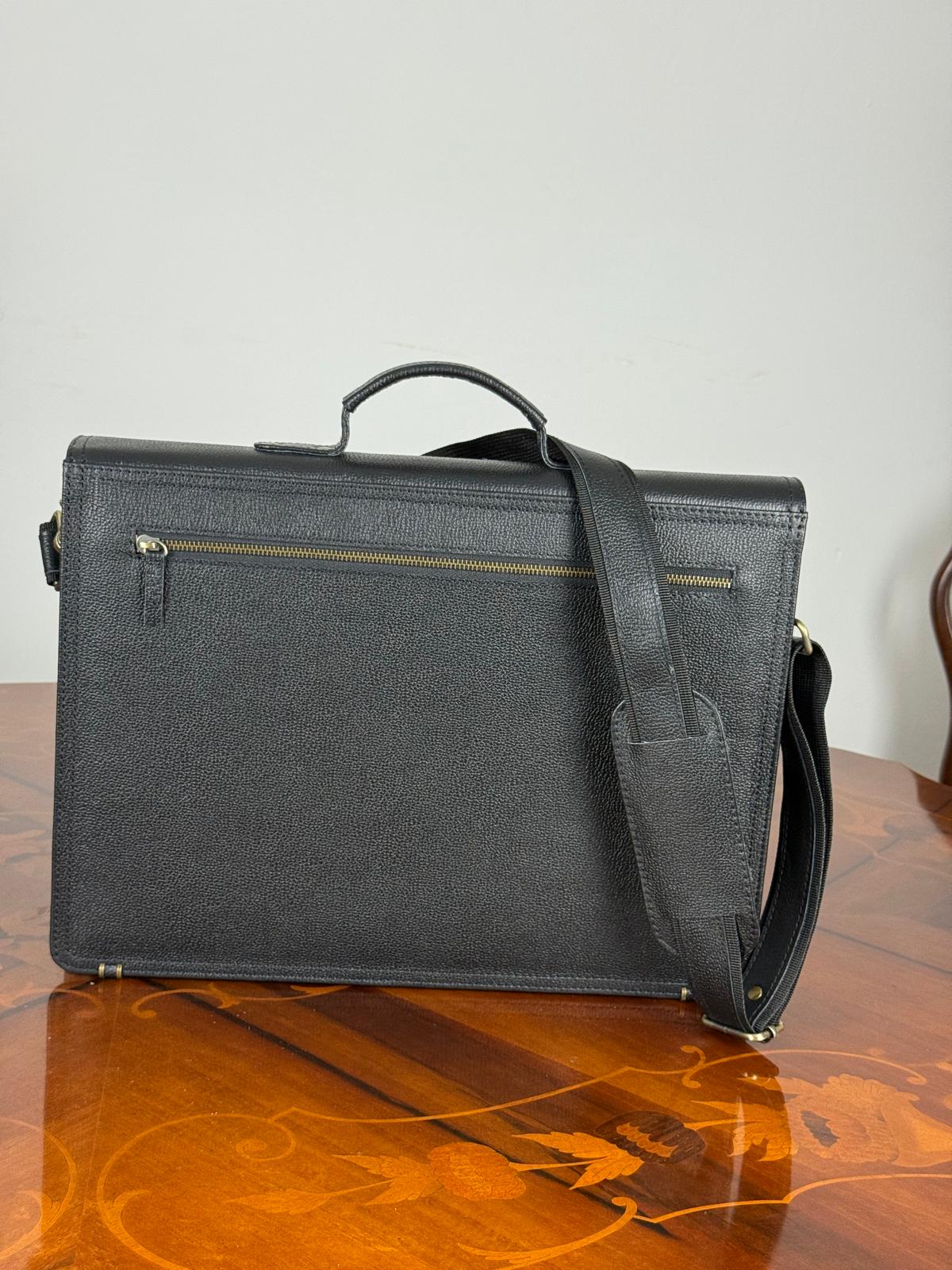 Genuine leather flap messenger laptop bag