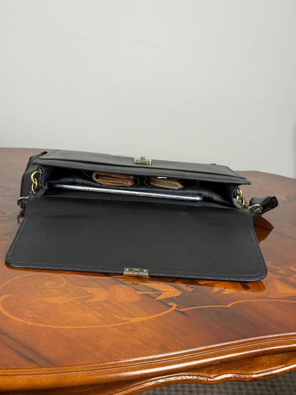 Genuine leather flap messenger laptop bag