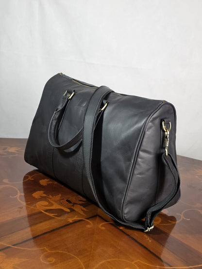 Genuine Waxed Leather Duffle Bag | Premium Leather Weekender Travel Holdall