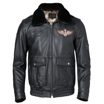 DorsetHide Men’s Quilted Leather Jacket 100% Natural Cowhide with Fur Collar Military Biker Flight Coat Winter Warm