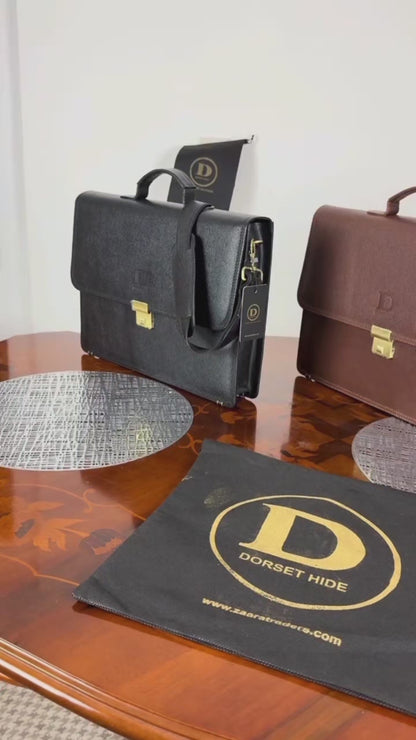 Genuine leather flap messenger laptop bag