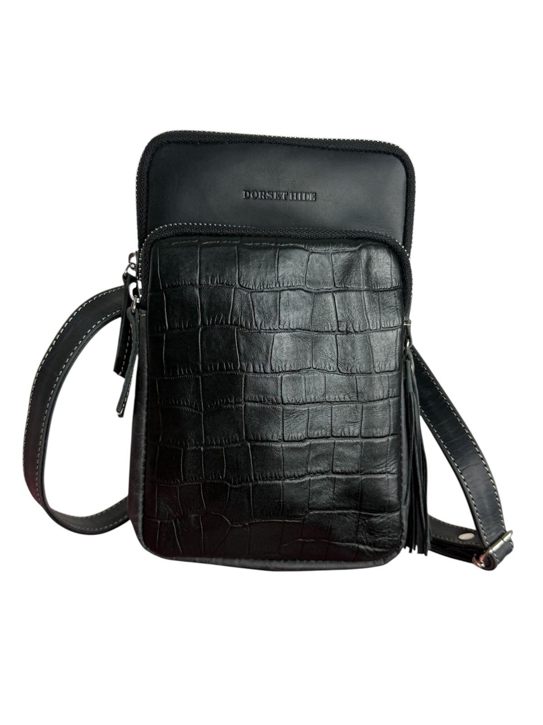 Croco Pattern Genuine Leather Crossbody Bag