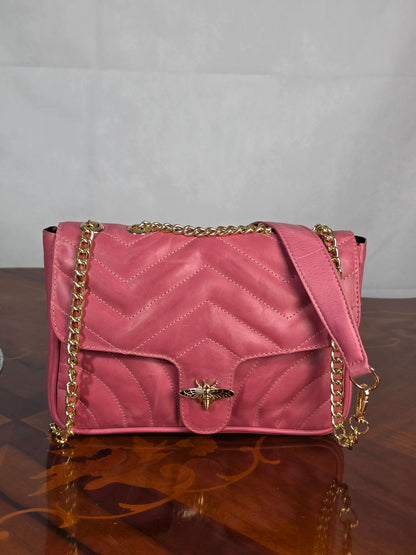 Premium Leather Medium Quilted Crossbody Bag