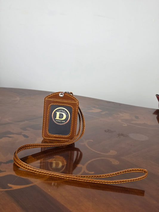 Personalized Genuine Leather Badge Holder with Lanyard • Custom ID Holder, Work Identity Sleeve