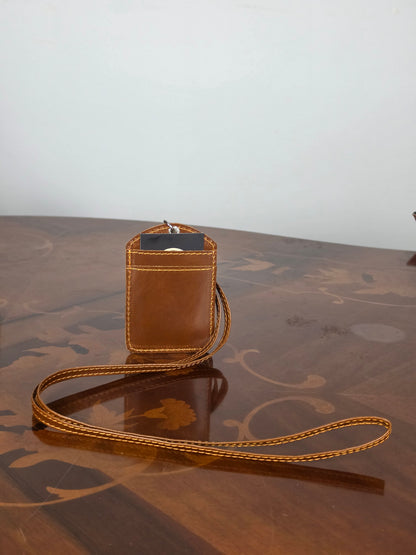 Personalized Genuine Leather Badge Holder with Lanyard • Custom ID Holder, Work Identity Sleeve