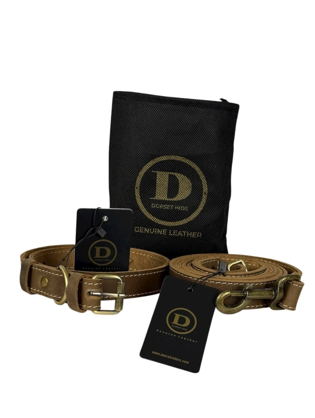 Genuine Leather Dog Collar and Leash Set