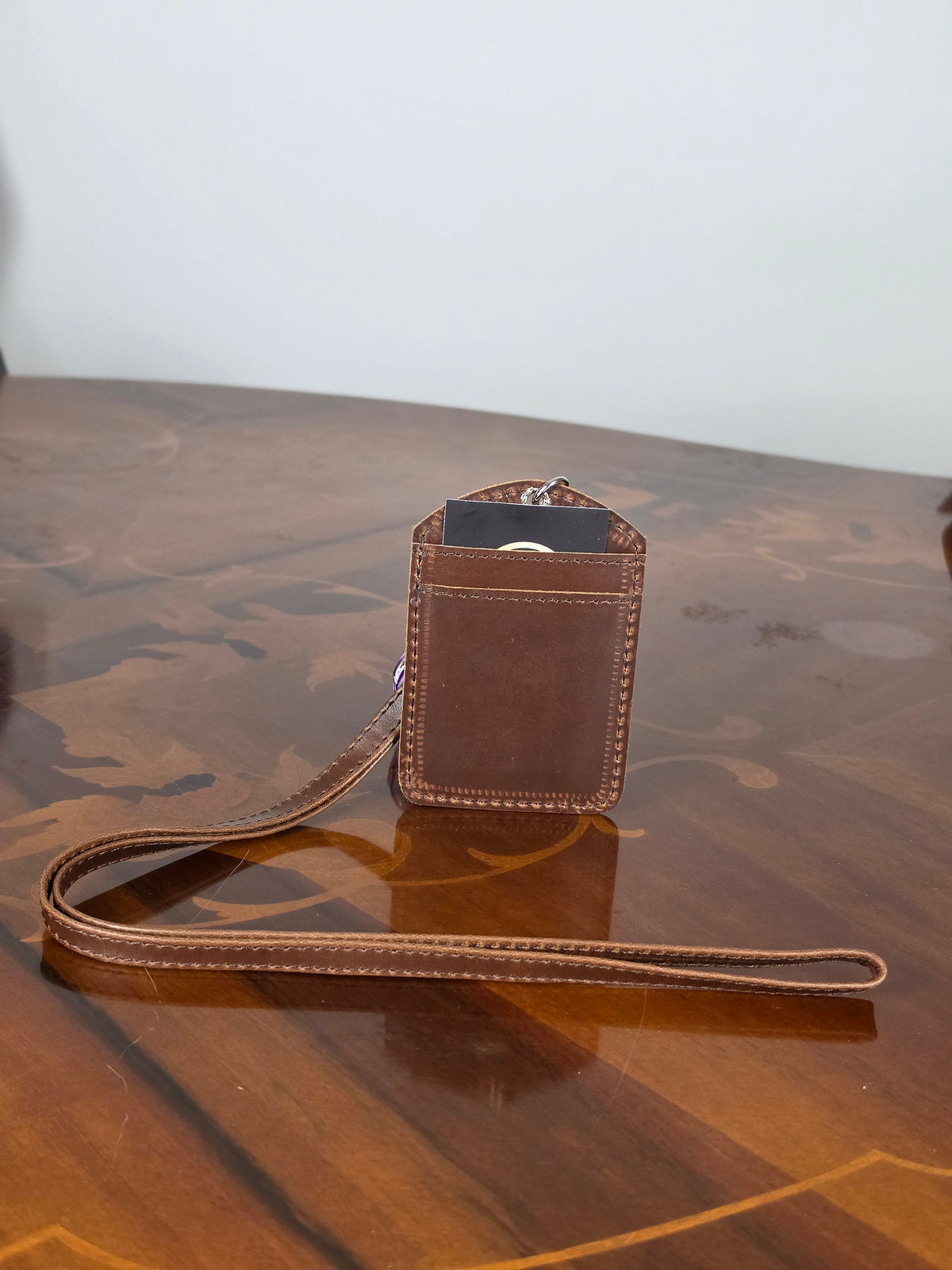 Personalized Genuine Leather Badge Holder with Lanyard • Custom ID Holder, Work Identity Sleeve