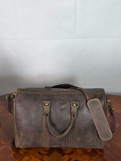 Genuine Waxed Leather Duffle Bag | Premium Leather Weekender Travel Holdall