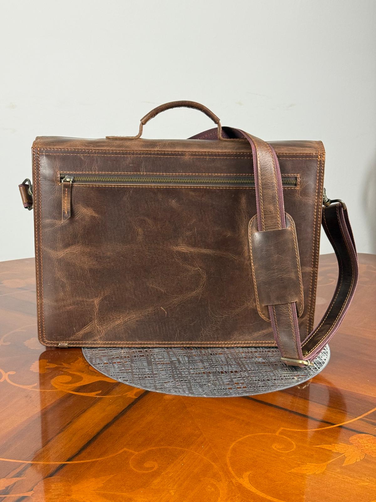 Genuine leather flap messenger laptop bag