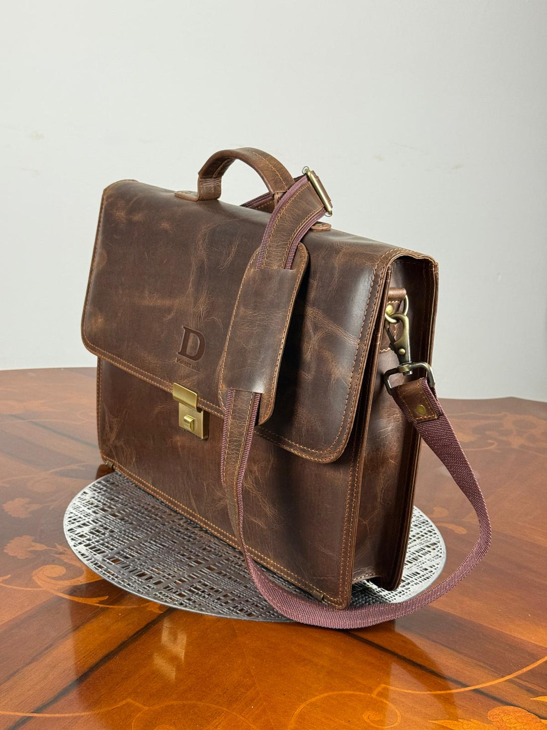 Genuine leather flap messenger laptop bag