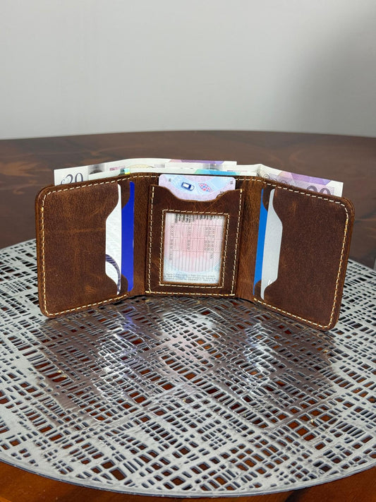 Genuine Leather Slim RFID Tri-fold wallet