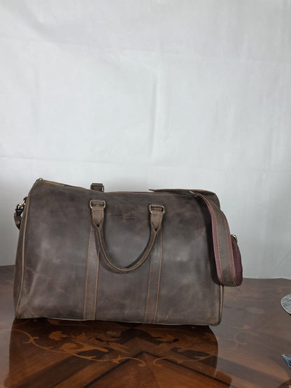 Genuine Waxed Leather Duffle Bag | Premium Leather Weekender Travel Holdall