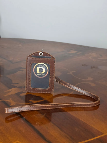 Personalized Genuine Leather Badge Holder with Lanyard • Custom ID Holder, Work Identity Sleeve
