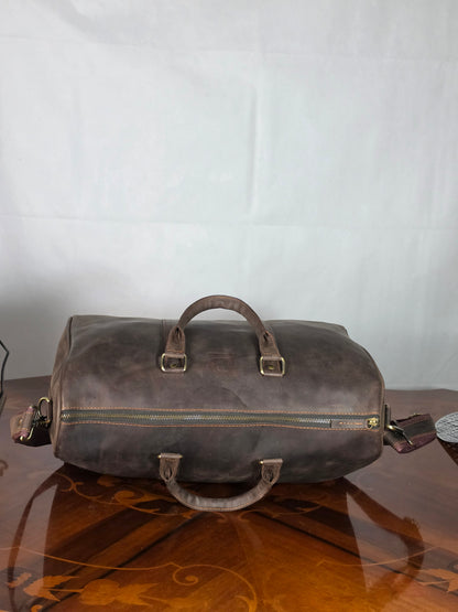 Genuine Waxed Leather Duffle Bag | Premium Leather Weekender Travel Holdall