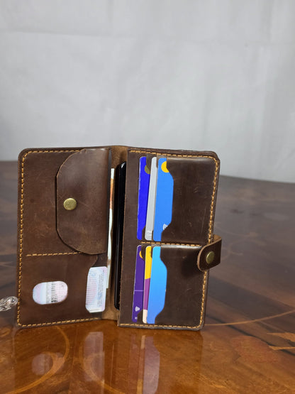 Handmade Unisex Genuine Leather Mobile Wallet Hand Stitched Phone Holder