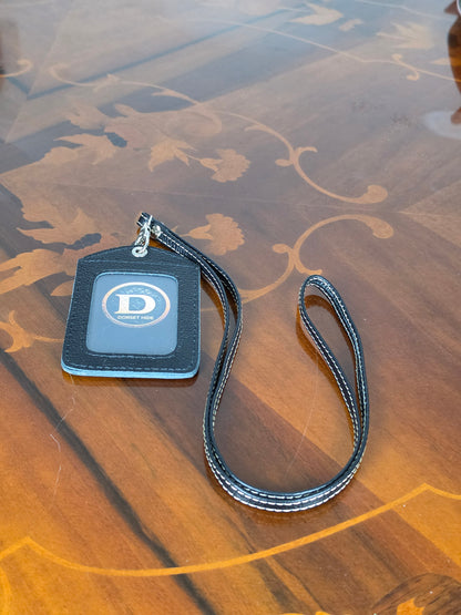 Personalized Genuine Leather Badge Holder with Lanyard • Custom ID Holder, Work Identity Sleeve
