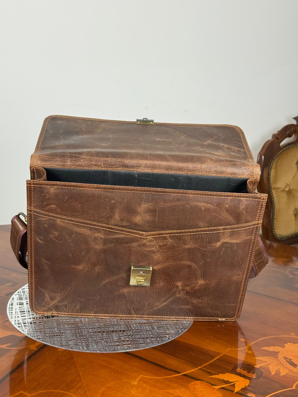 Genuine leather flap messenger laptop bag