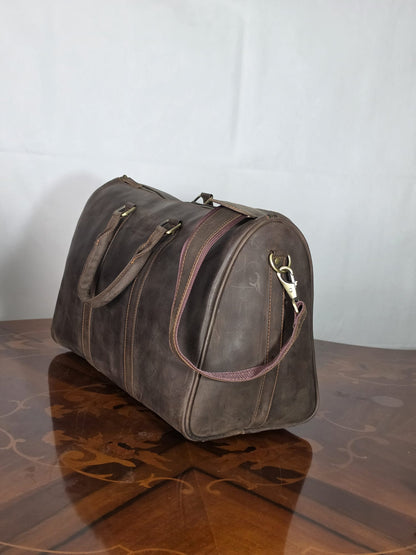 Genuine Waxed Leather Duffle Bag | Premium Leather Weekender Travel Holdall