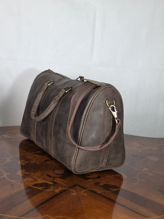 Genuine Waxed Leather Duffle Bag | Premium Leather Weekender Travel Holdall